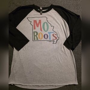 Missouri Roots Raglan Shirt with MO Roots Graphic Size Large 3/4 Sleeve